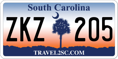 SC license plate ZKZ205