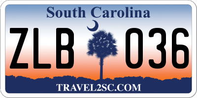 SC license plate ZLB036