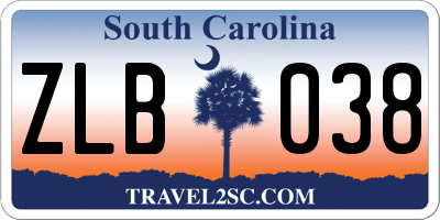 SC license plate ZLB038