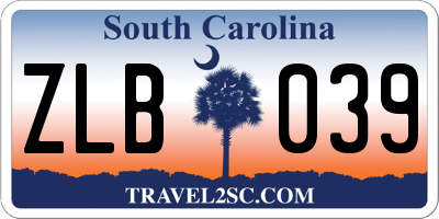 SC license plate ZLB039