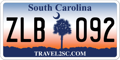 SC license plate ZLB092