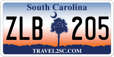 SC license plate ZLB205