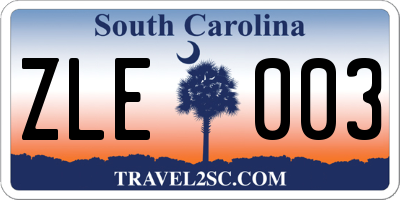 SC license plate ZLE003