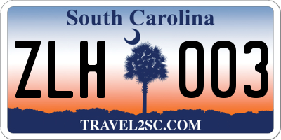 SC license plate ZLH003