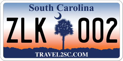 SC license plate ZLK002