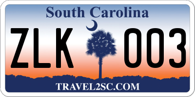 SC license plate ZLK003