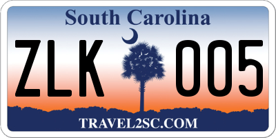 SC license plate ZLK005