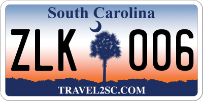 SC license plate ZLK006