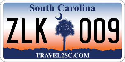 SC license plate ZLK009