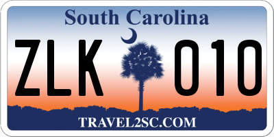 SC license plate ZLK010