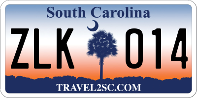 SC license plate ZLK014