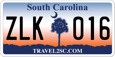 SC license plate ZLK016