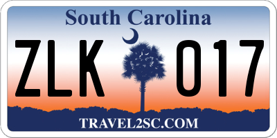 SC license plate ZLK017