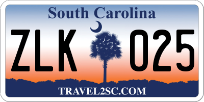 SC license plate ZLK025
