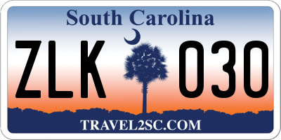 SC license plate ZLK030