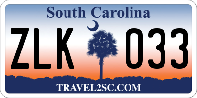 SC license plate ZLK033