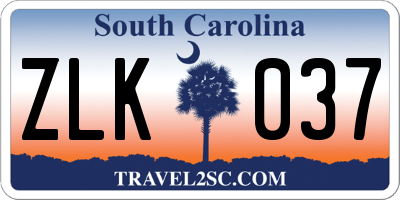 SC license plate ZLK037