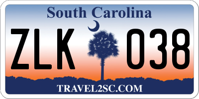 SC license plate ZLK038