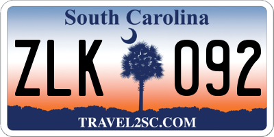 SC license plate ZLK092