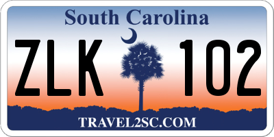 SC license plate ZLK102