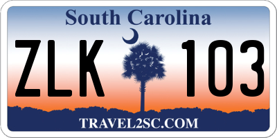 SC license plate ZLK103