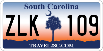 SC license plate ZLK109