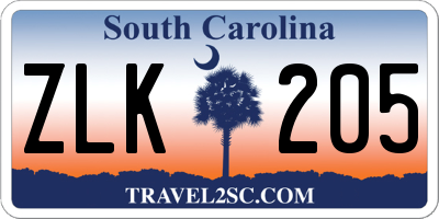 SC license plate ZLK205