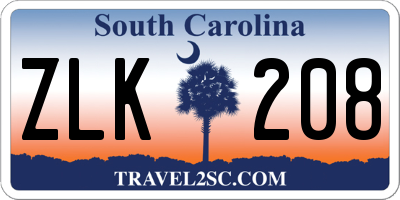 SC license plate ZLK208
