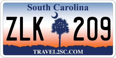 SC license plate ZLK209