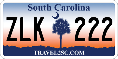 SC license plate ZLK222