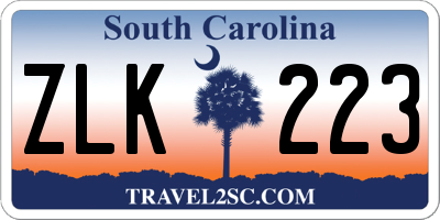 SC license plate ZLK223