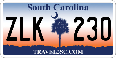 SC license plate ZLK230