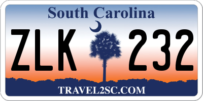 SC license plate ZLK232