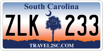 SC license plate ZLK233