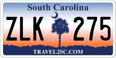 SC license plate ZLK275