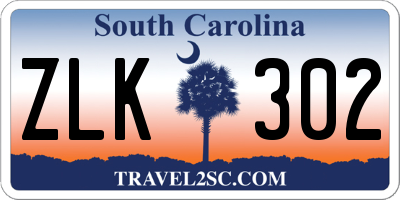 SC license plate ZLK302
