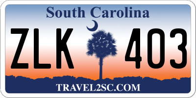 SC license plate ZLK403