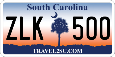 SC license plate ZLK500