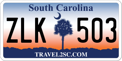 SC license plate ZLK503