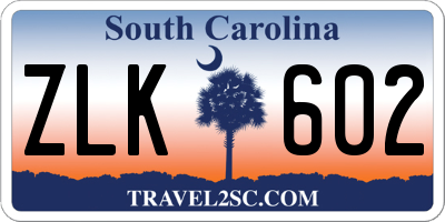 SC license plate ZLK602