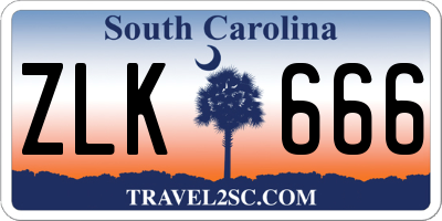 SC license plate ZLK666