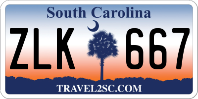 SC license plate ZLK667