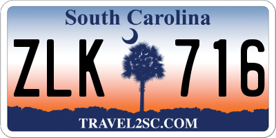SC license plate ZLK716