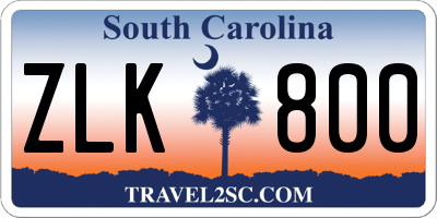 SC license plate ZLK800