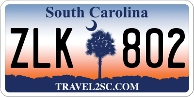 SC license plate ZLK802