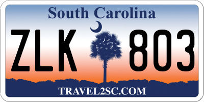 SC license plate ZLK803