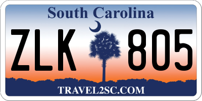 SC license plate ZLK805