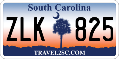 SC license plate ZLK825