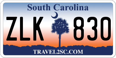 SC license plate ZLK830