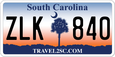 SC license plate ZLK840